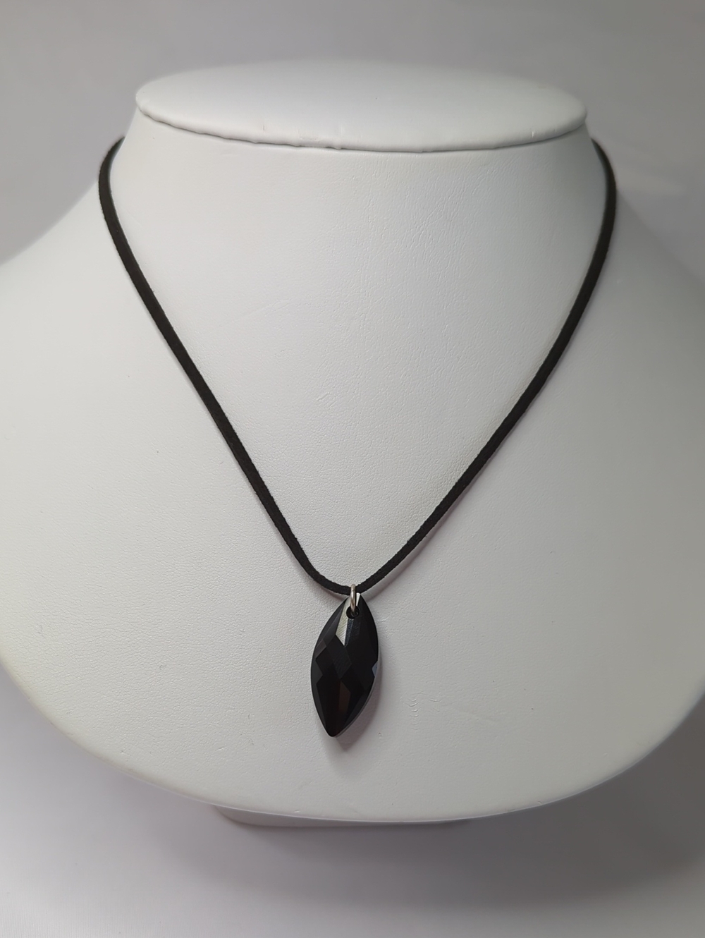 Black Faceted Genuine Onyx Teardrop Pendant Necklace